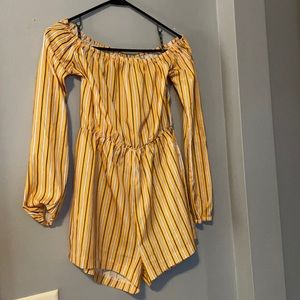 Yellow striped off the shoulder romper from ASOS!